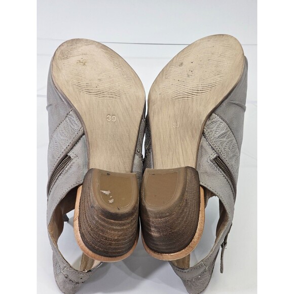 MIZ MOOZ Women's 39 / 8.5 Gray Leather Peep Toe Booties Sandals Heels Studded - Picture 7 of 7